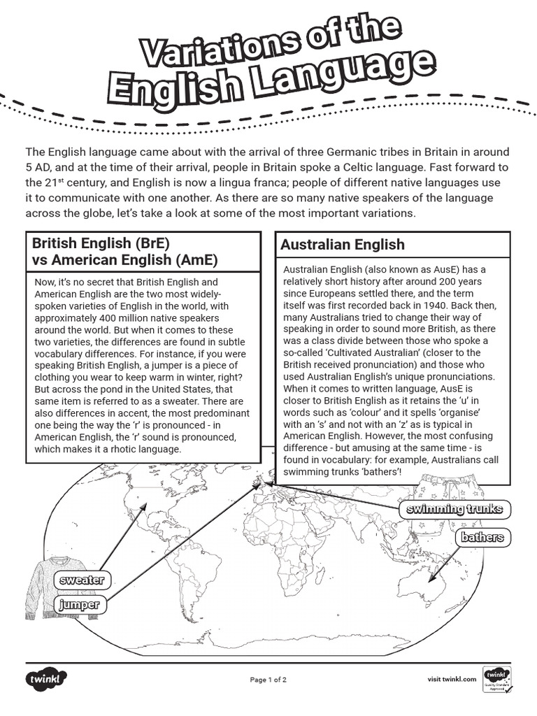 T e 1685437870a Esl Variations of The English Language Worksheet Adults ...