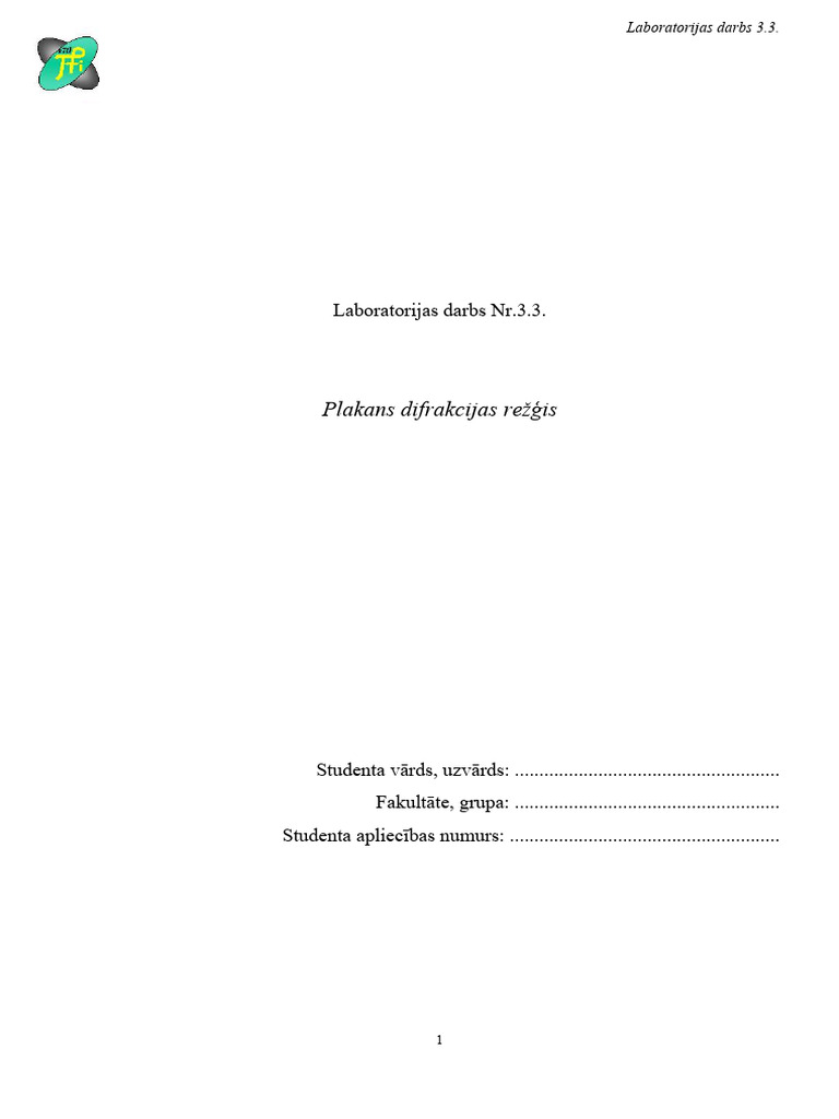 Diffraction Grating, Presentation of Laboratory Work | PDF