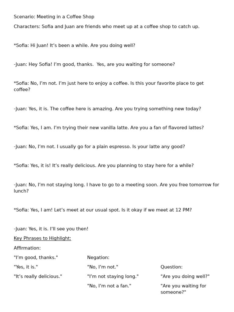 Coffee Shop Conversation Role Play | PDF