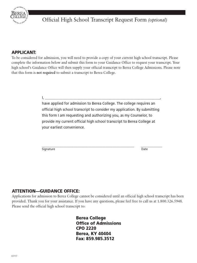 High School Transcript Request Form | PDF