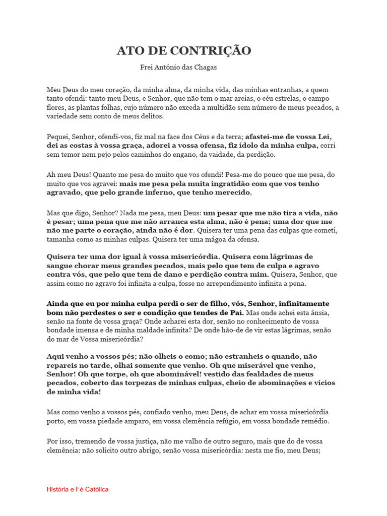 ATO DE CONTRIÇÃO - Frei António Das Chagas | PDF