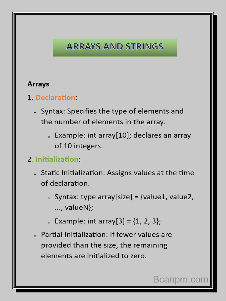 Arrays and Strings Notes | PDF