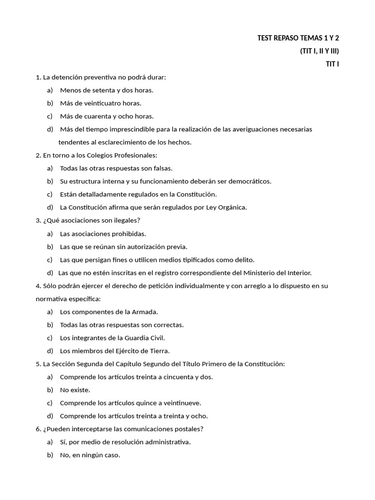 Test Repaso Tema 1 y 2 | PDF | Spain | Government Institutions