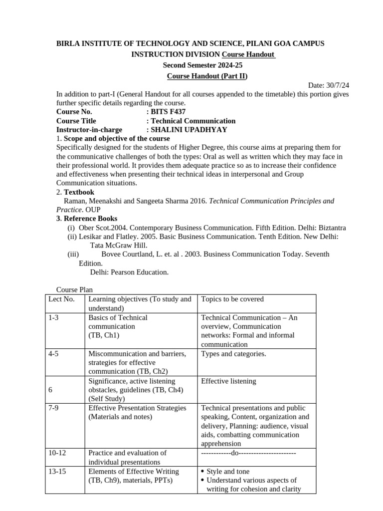 BITS F437-Course Handout | PDF