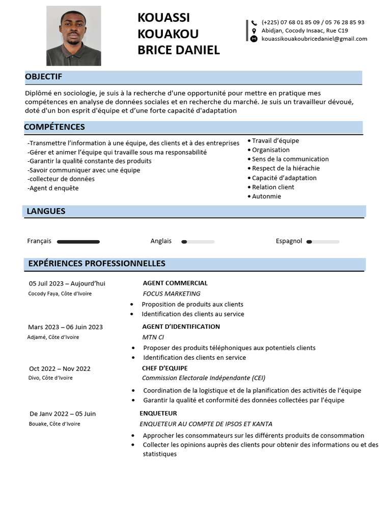 CV de Brice Daniel Kouassi | PDF | Côte d'Ivoire
