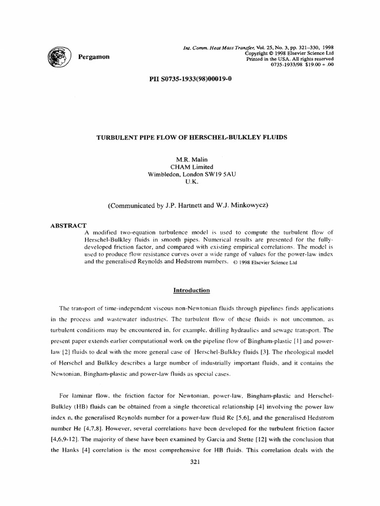 Turbulent Pipe Flow of Herschel Bulkley | PDF | Fluid Dynamics | Turbulence