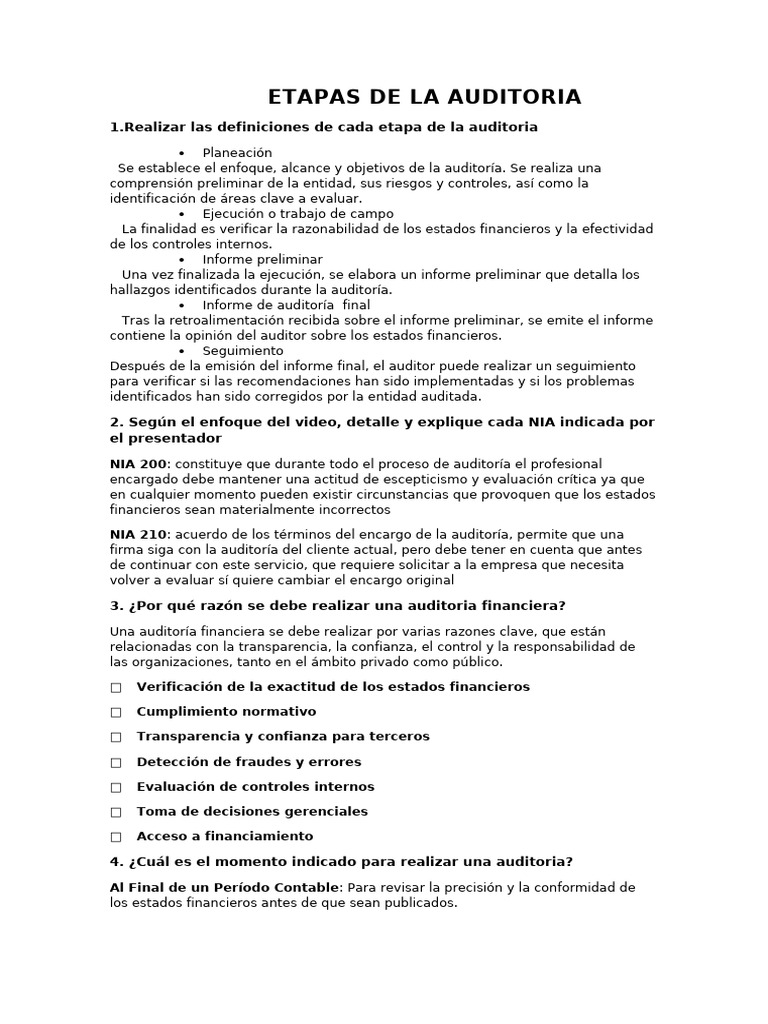 ETAPAS DE LA AUDITORIA | PDF