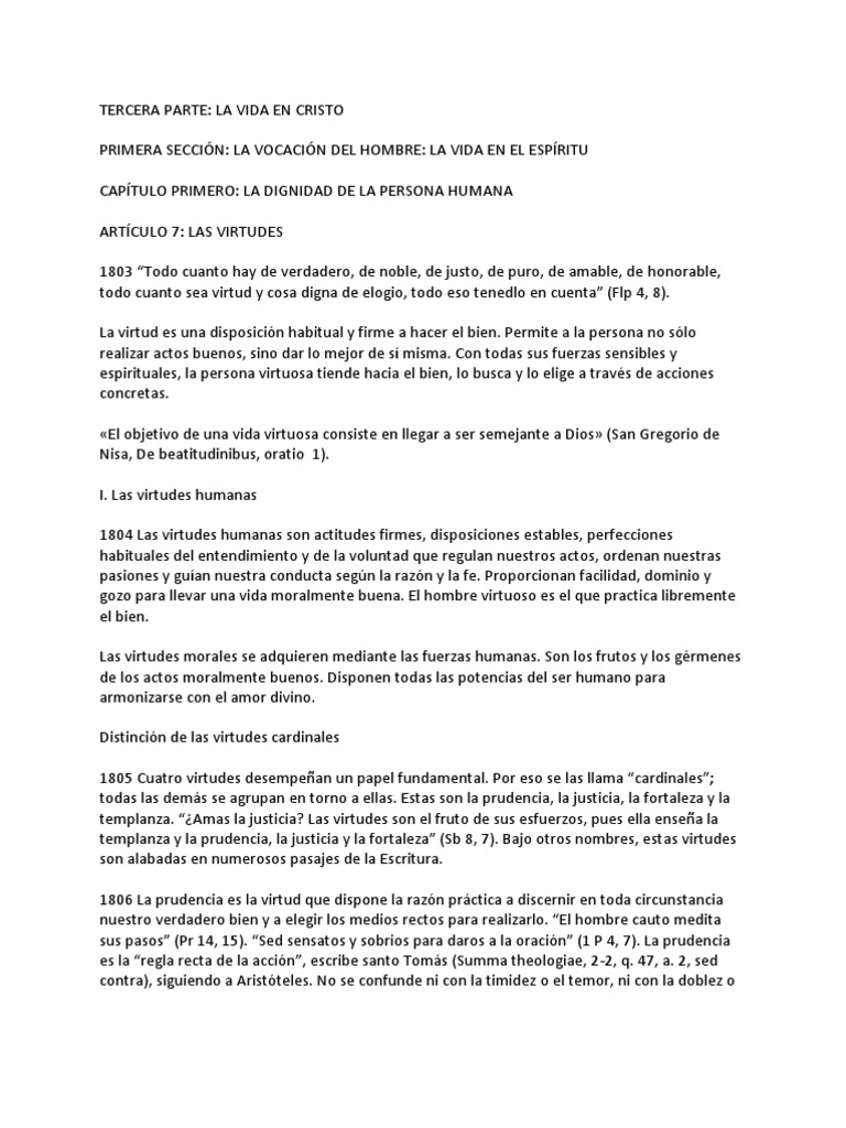 Las Virtudes Catecismo de la Iglesia Católica Gracia