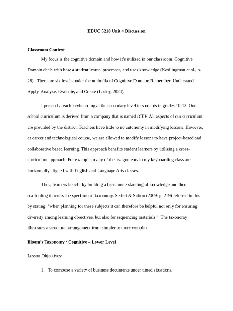 EDUC 5210 Unit 4 Discussion | PDF | Curriculum | Learning