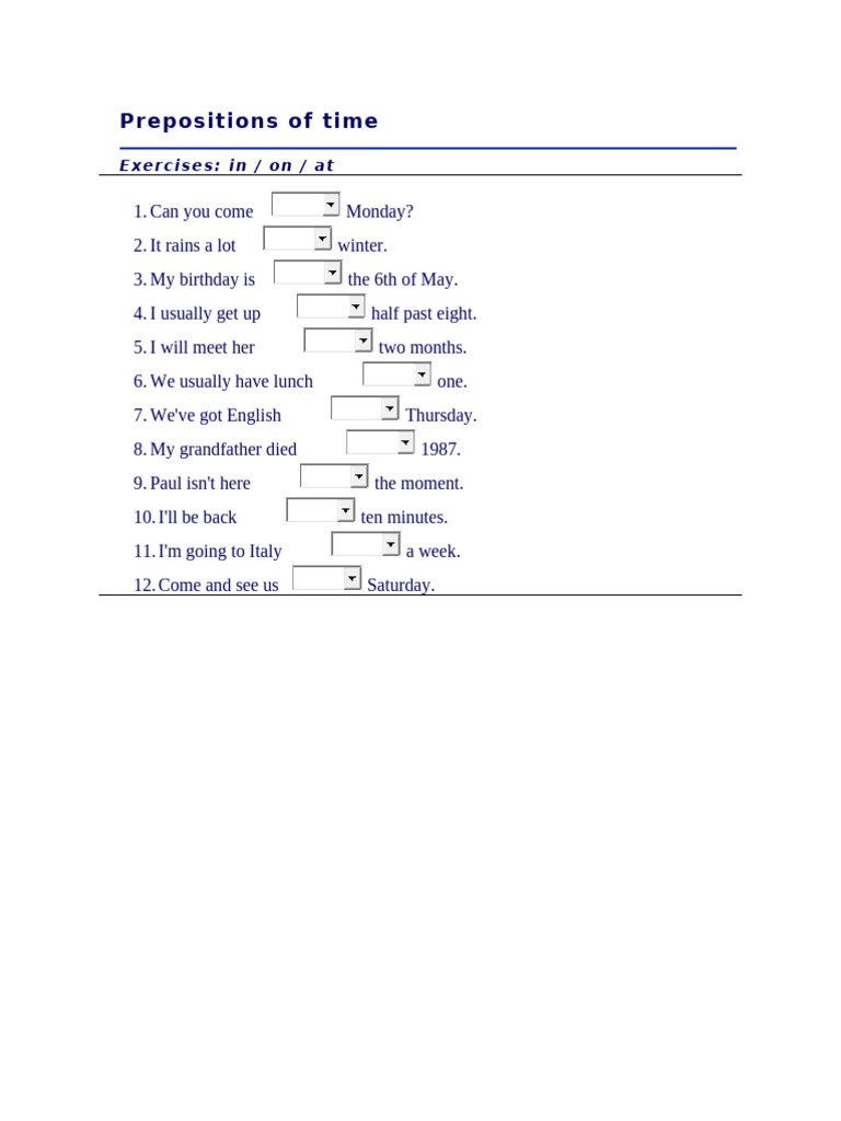 Prepositions of Time - 2 | PDF