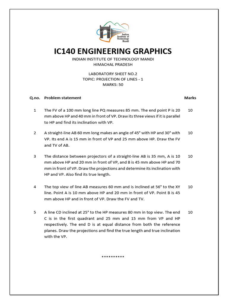 Lab-2 Projection of Lines-1 | PDF