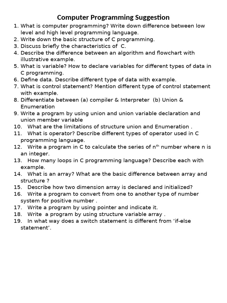 Computer Programming Suggestion | PDF
