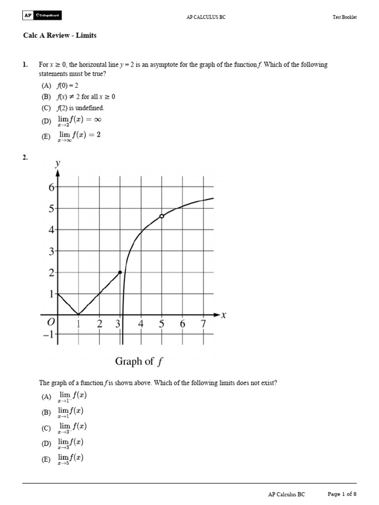Calc+a+Review+ +Limits+HW | PDF