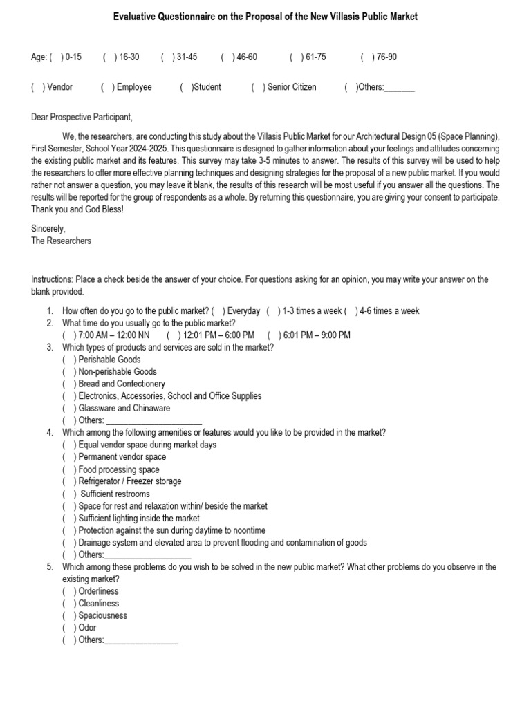 Villasis Public Market Survey Questionnaire | PDF