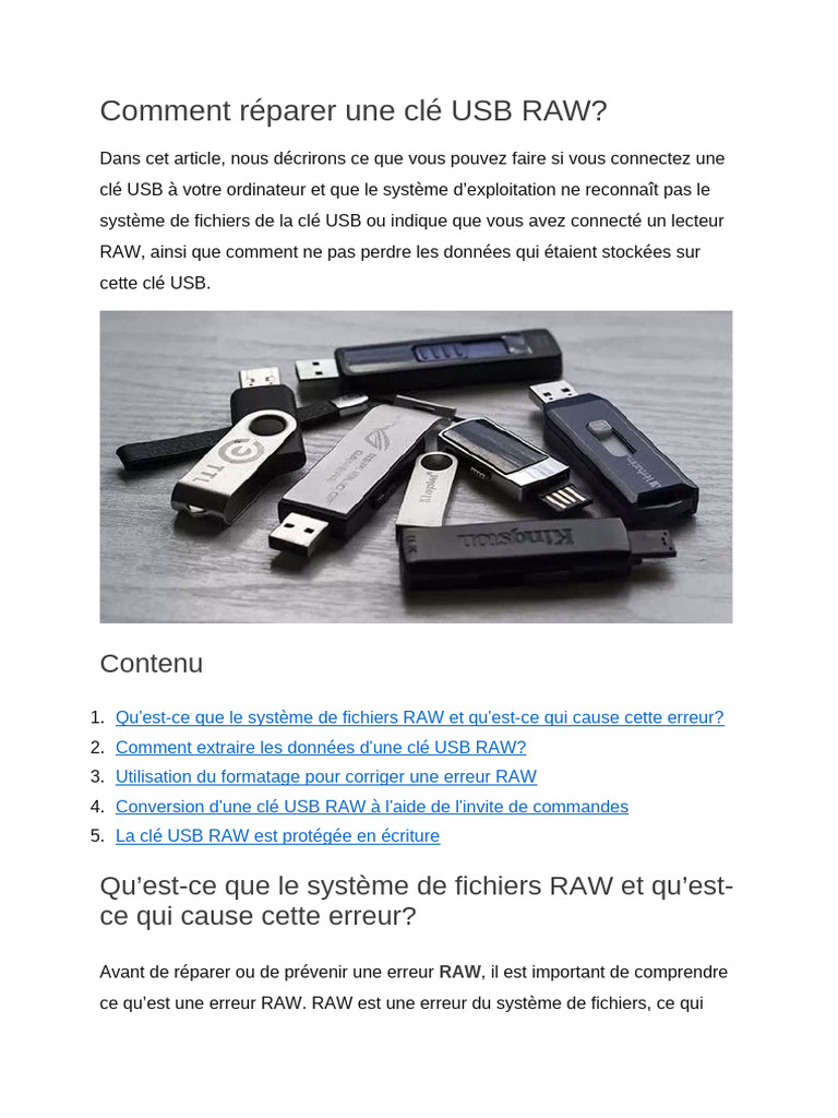 Réparer une clé USB RAW facilement PDF Clé USB Système de fichiers — free download