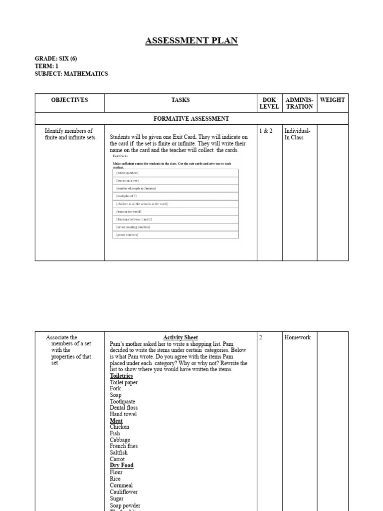 Assessment plan grade six docx pdf