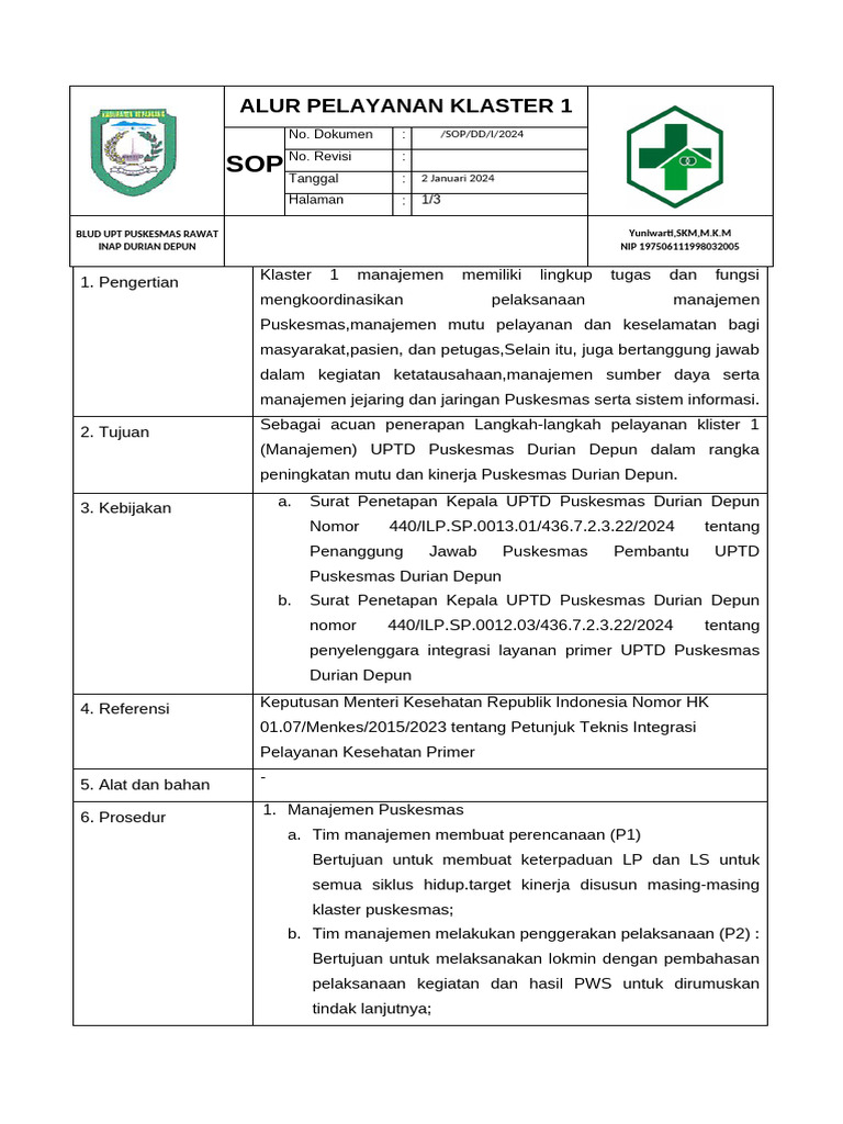 Sop Klaster 1 | PDF