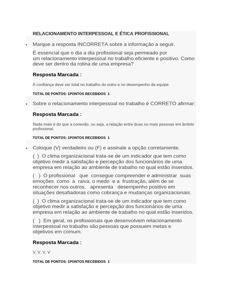 Relacionamento Interpessoal e Ética Profissional | PDF