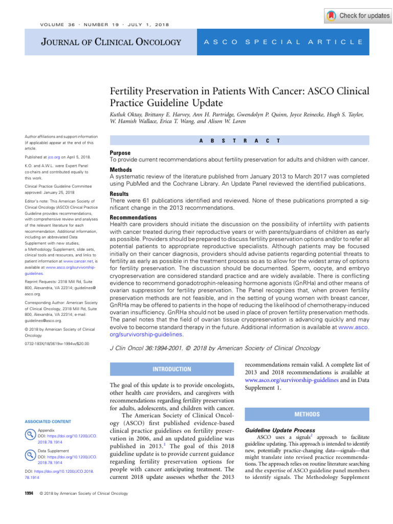 Oktay Et Al 2018 Fertility Preservation in Patients With Cancer Asco ...