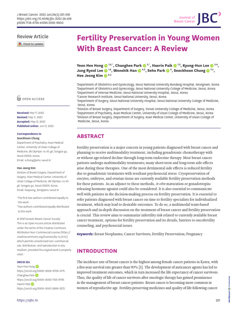 Fertility Preservation in Young Women | PDF