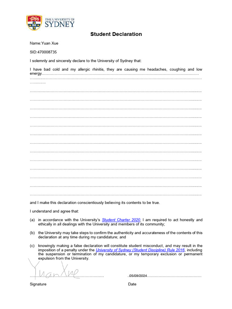 Student Declaration | PDF
