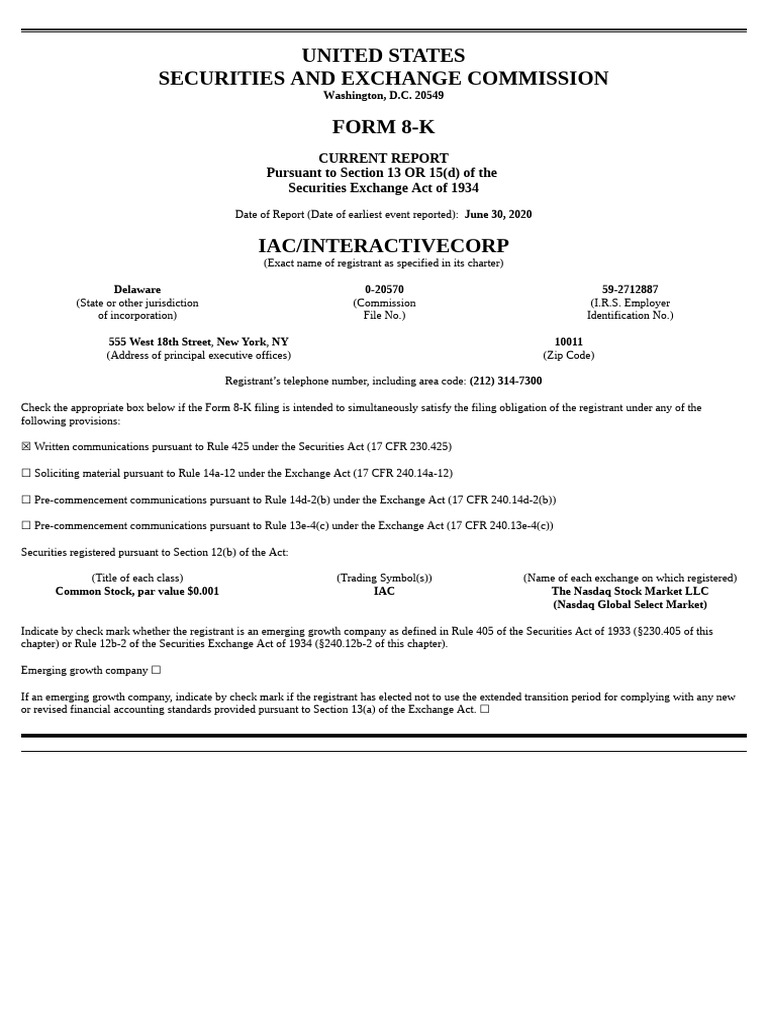United States Securities and Exchange Commission Form 8-K | PDF