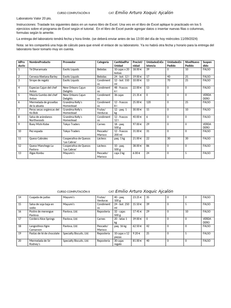 Laboratorio de excel 1 pdf