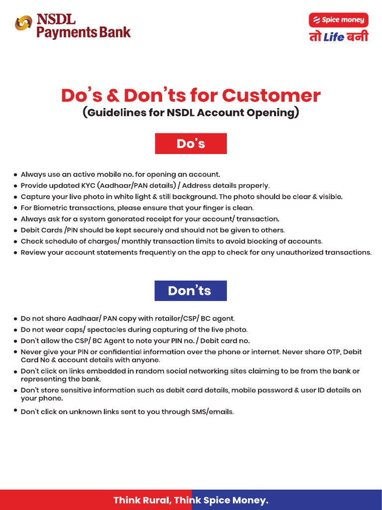 NSDL Do - S & Don - Ts Customer | PDF