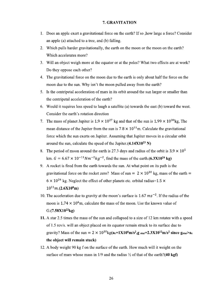 Assignment Gravitation | PDF