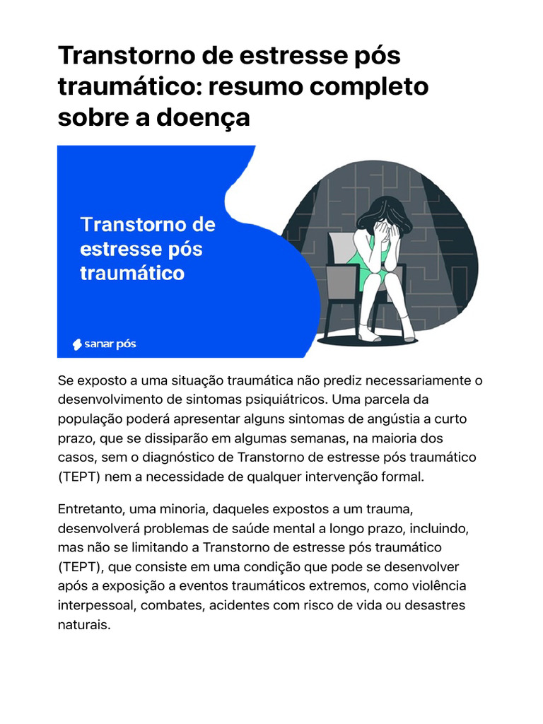 Transtorno de Estresse Pós Traumático - Resumo Completo Sobre A Doença ...