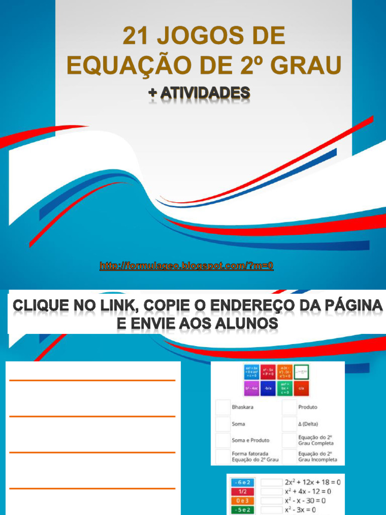 Jogos e Atividades: Equação de 2º Grau | PDF