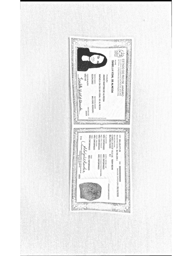 Identidade e CPF de Isabella Vidal de Almeida | PDF