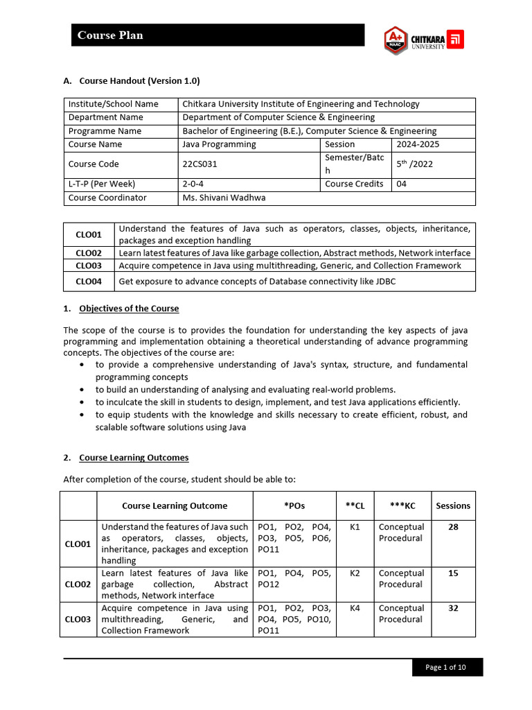 CHO - Java Programming - 22CS031 24 July, 2024 | PDF