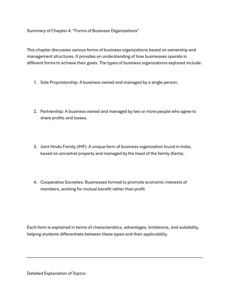 Business Studies Chapter 4 Pdf Partnership Sole Proprietorship