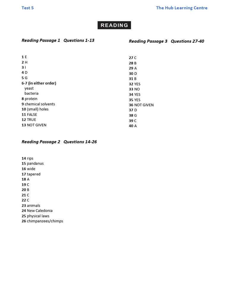 Test 5 Answers | PDF