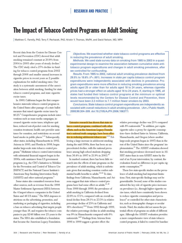 The Impact of Tobacco Control Programs On Adult Smoking | PDF