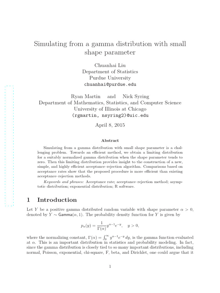 Simulating From A Gamma Distribution With Small Shape Parameter | PDF