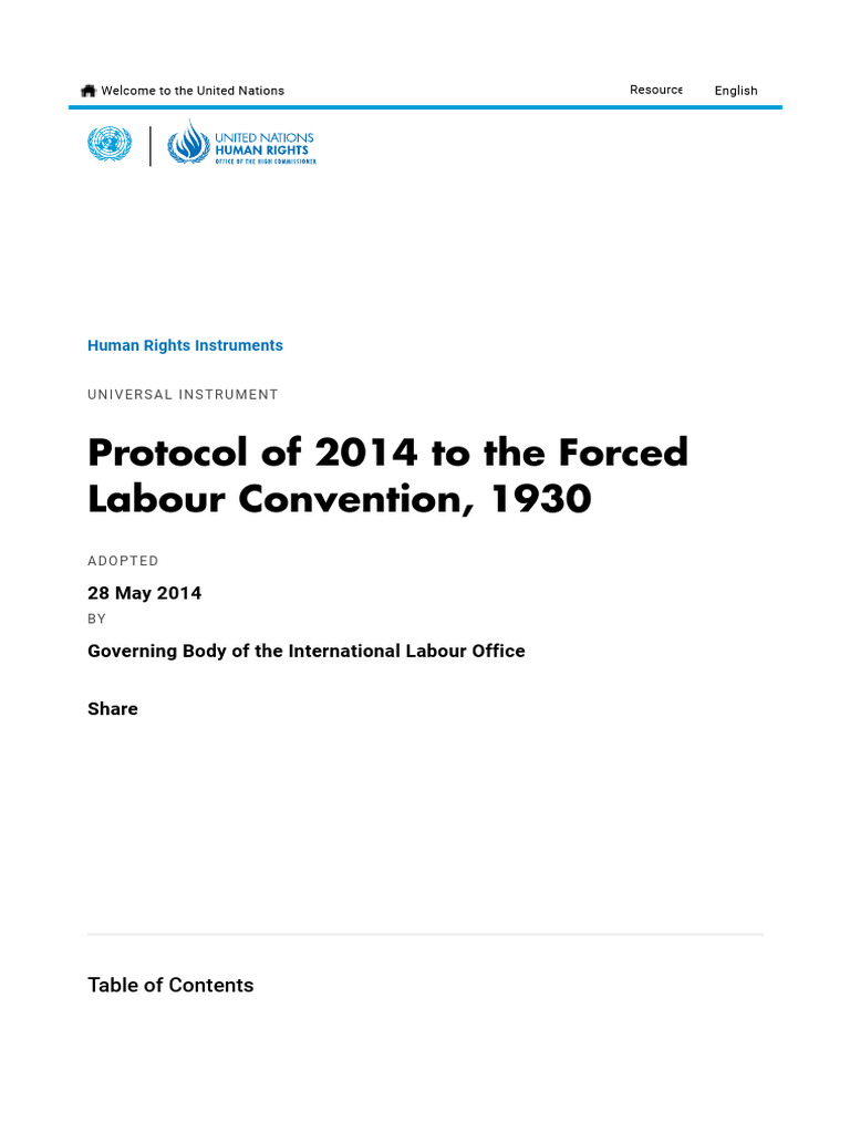 Protocol of 2014 To The Forced Labour Convention, 1930 OHCHR | PDF