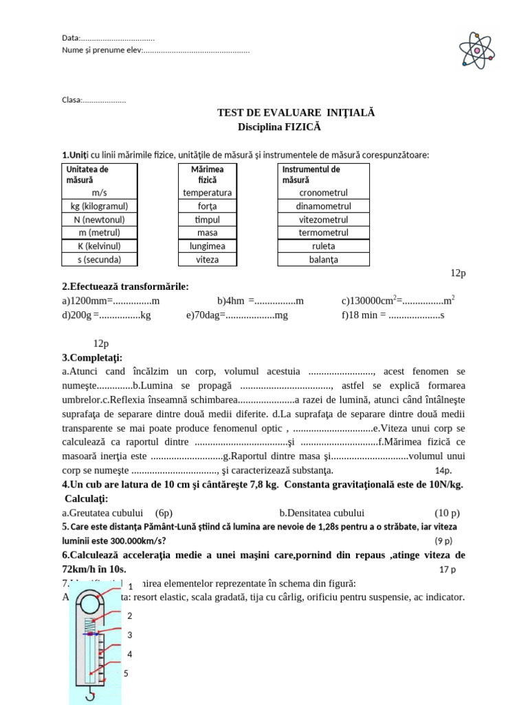 Test Initial Cls 7 Cu Barem | PDF