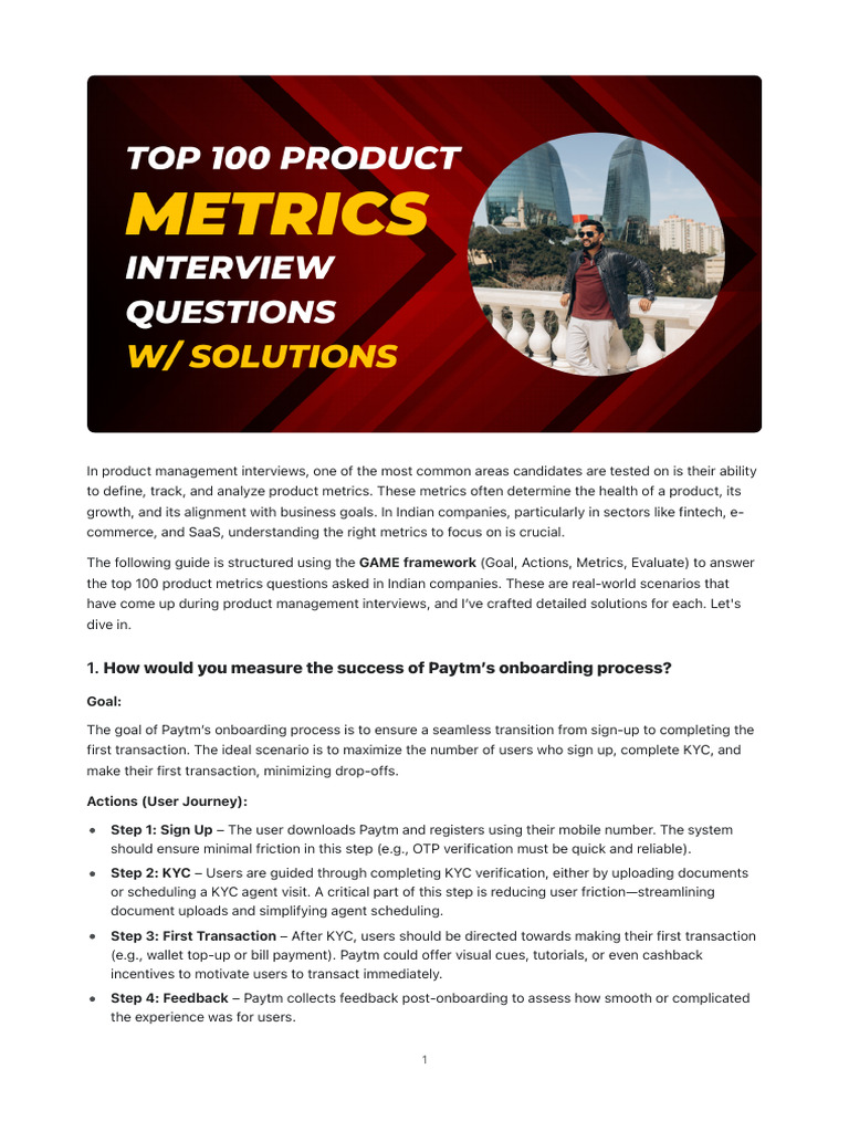 Top 100 Product Metrics Questions W - Solutions | PDF