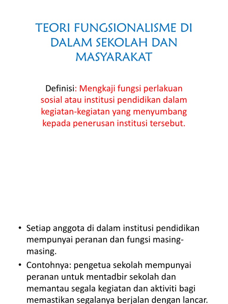 Teori Fungsionalisme Di Dalam Sekolah Dan Masyarakat Pdf