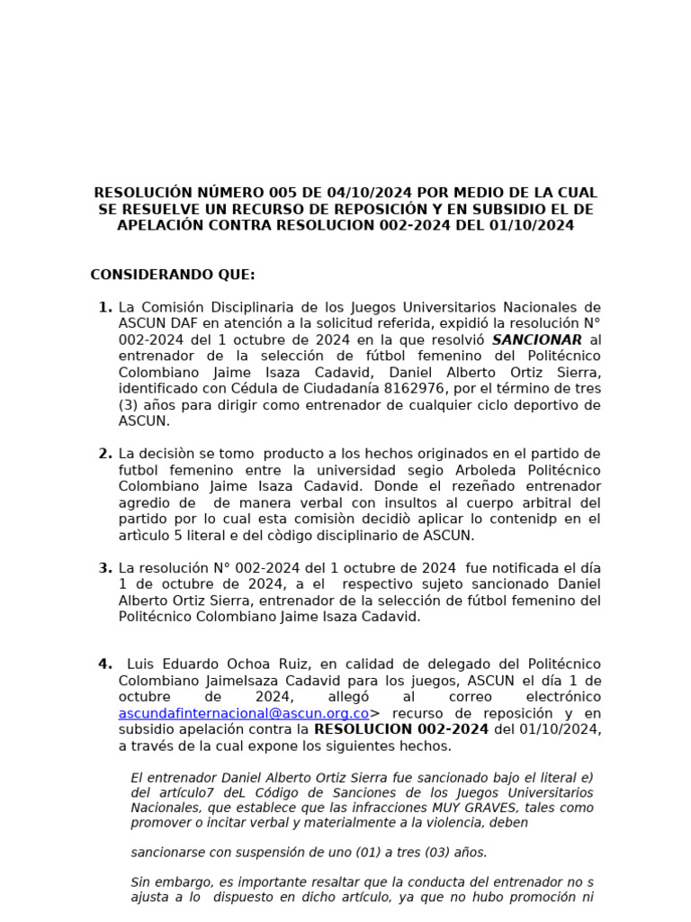 RESOLUCION RECURSO REPONE ASCUN PDF