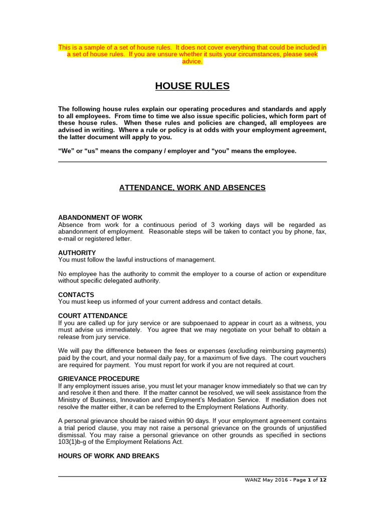House Rules May2016 | PDF
