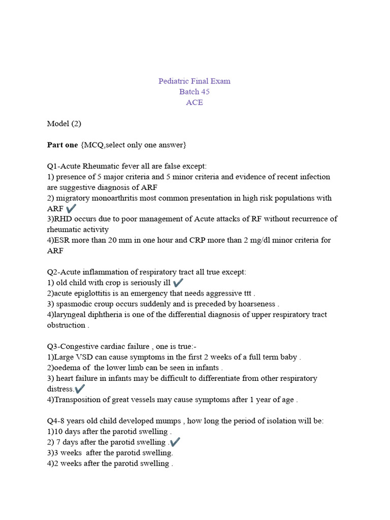 Pediatric Final Exam 45 | PDF | Asthma | Science & Mathematics