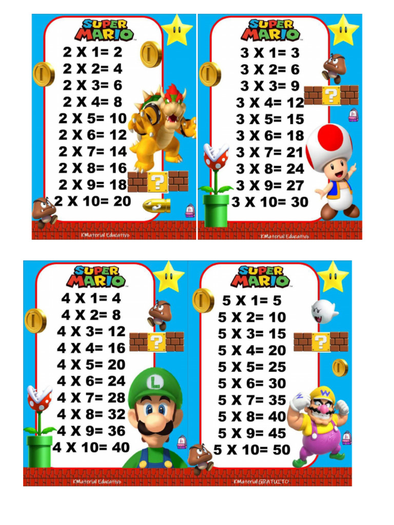 Tablas de Multiplcar Mario Bros | PDF