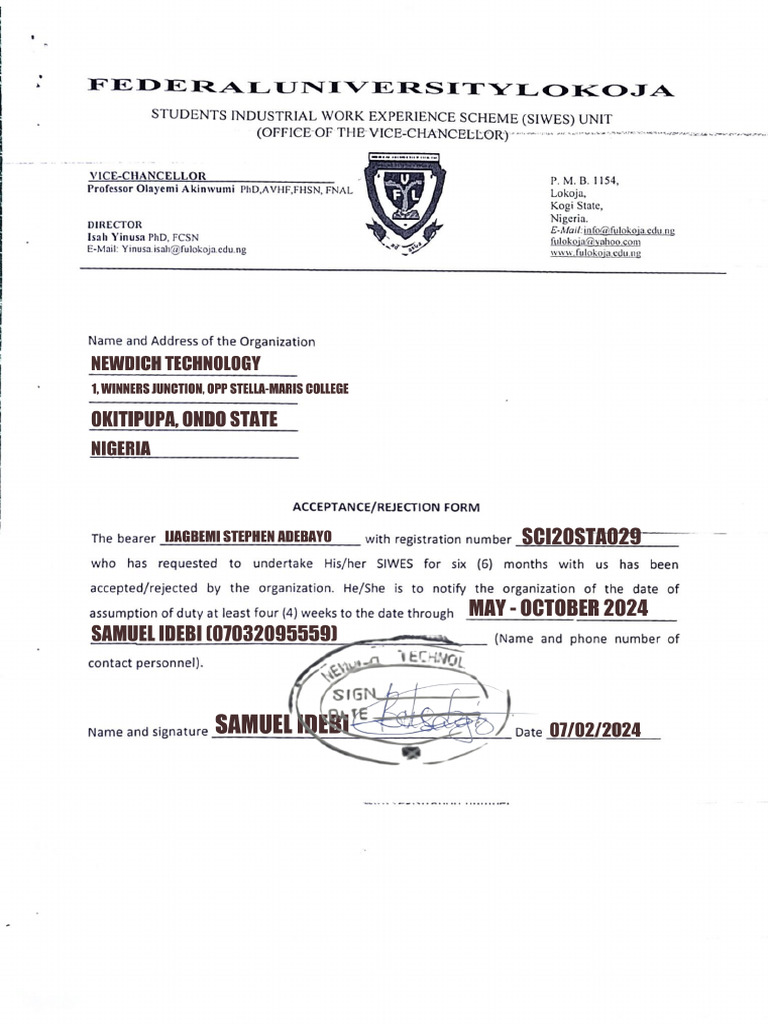 Siwes Form 2 | PDF