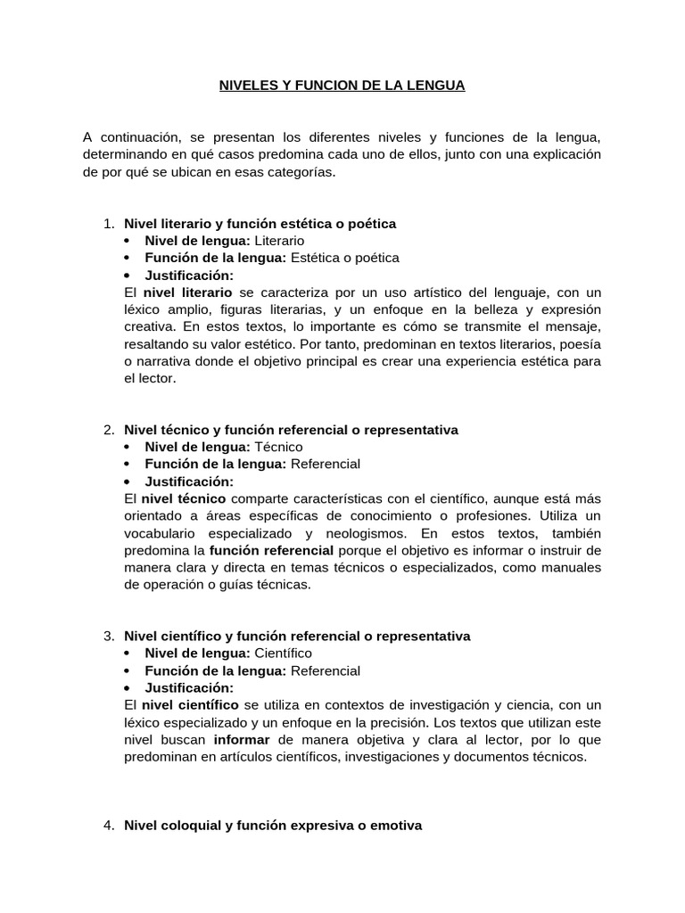 Niveles y Funcion de La Lengua | PDF