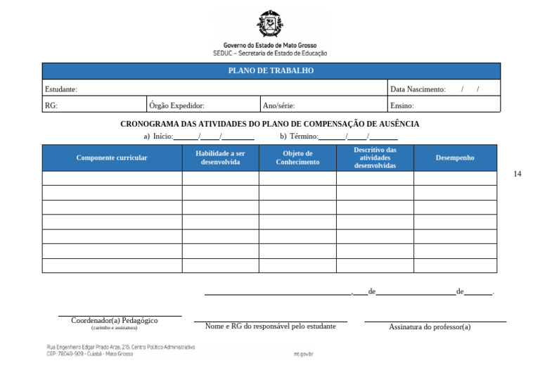 Modelo de Plano de Compensação de Ausência | PDF