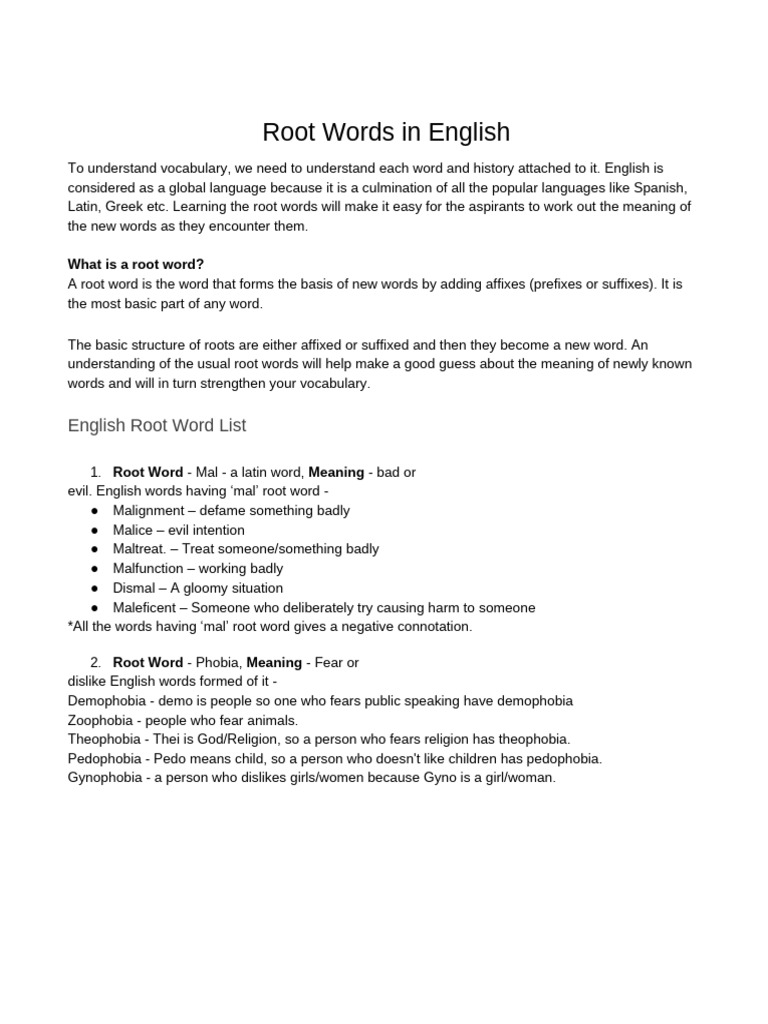 List of Root Words | PDF