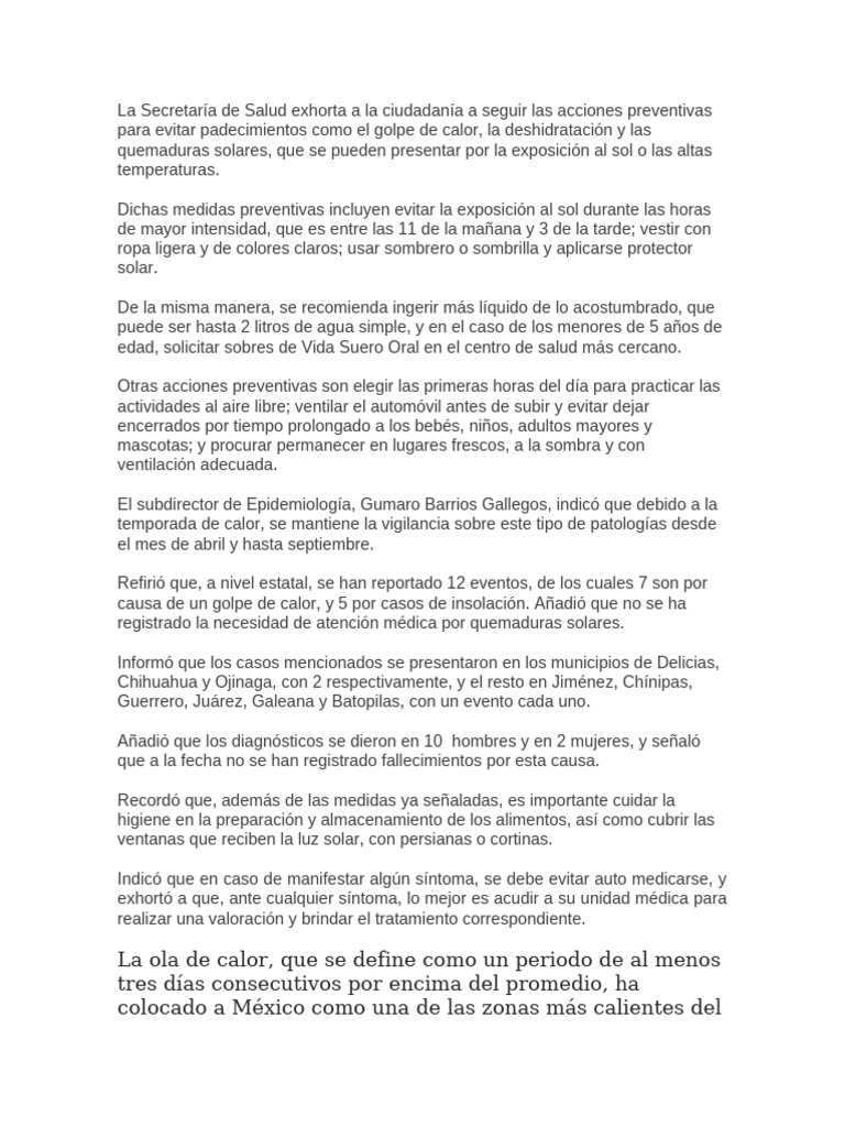 La Secretaría de Salud Exhorta A La Ciudadanía A Seguir Las Acciones ...